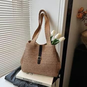 Простая вместительная сумка-тоут на одно плечо для весеннего и летнего пляжа белый