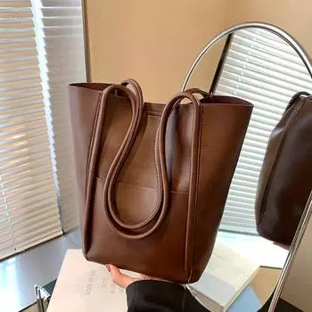 Простая вместительная сумка-ведро в стиле ретро для женщин, осень и зима, новая повседневная сумка через плечо для поездок на работу, высококачественная сумка Sense для детей и мам коричневый