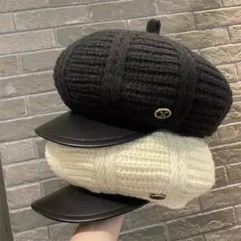 Простая вязаная женская беретка с большой окружностью головы, весна-осень, британское ретро-лицо, маленькая восьмиугольная шляпа из полиуретана, кепка газетчика M56-58cm белый