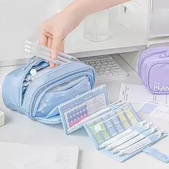 Простая выдвижная сумка для карандашей, высококачественная и вместительная сумка для хранения канцелярских принадлежностей для студентов синий