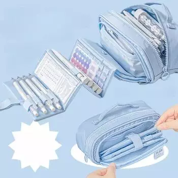 Простая выдвижная сумка для карандашей, высококачественная и вместительная сумка для хранения канцелярских принадлежностей для студентов синий