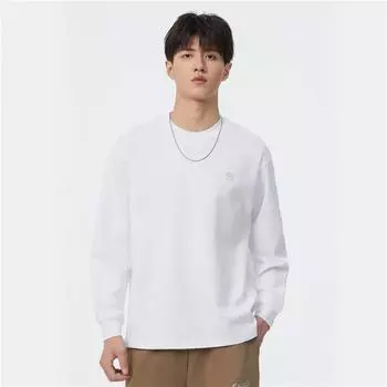 Простая вышитая футболка с длинными рукавами, мужской свитер для пары, повседневная свободная рубашка, модная брендовая японская внутренняя футболка M белый