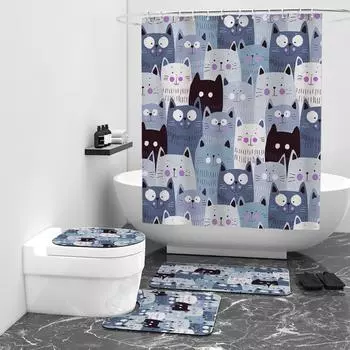 Простая занавеска для душа с цифровой печатью кота, санитарная душевая комната, брезент для купания W90cm*L180cm