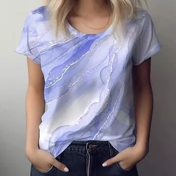 Простая женская футболка, летняя футболка с круглым вырезом и узором для женщин, повседневная модная верхняя одежда с короткими рукавами и уличным пуловером, женская одежда S