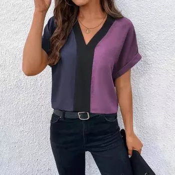 Простая женская футболка, летняя футболка с V-образным вырезом и коротким рукавом, модная повседневная футболка в стиле ретро, женские футболки, пуловеры в стиле Харадзюку, одежда S