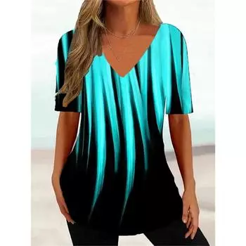 Простая женская футболка с 3D-волнами, модная летняя футболка с V-образным вырезом и коротким рукавом, свободная уличная женская одежда, повседневная футболка для женщин 2XL