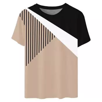 Простая женская летняя повседневная футболка с короткими рукавами и круглым вырезом с цветными блоками и 3D-принтом S