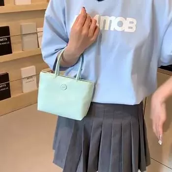 Простая женская нейлоновая маленькая сумка через плечо с верхней ручкой, универсальная однотонная повседневная сумка-ведро для шоппинга 21x5x14cm розовый