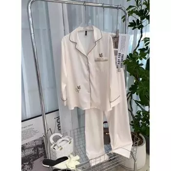 Простая женская пижама с карманом-бабочкой, комплект из атласной пижамы из елочки с ледяным шелком M