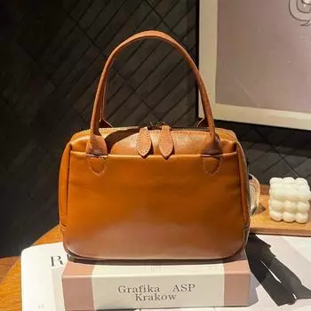 Простая женская сумка Boston из натуральной кожи растительного дубления, винтажная универсальная сумка через плечо