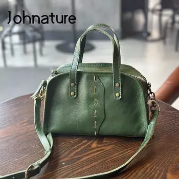 Простая женская сумка Johnature из натуральной кожи, женская сумка из натуральной мягкой натуральной яловой кожи, сумки на плечо и через плечо для отдыха