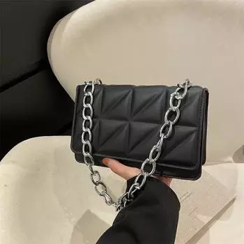 Простая женская сумка-перекидной ромб с вышивкой нитью, модная цепочка 2024 года, новинка на одно плечо, через плечо, подмышка, маленькая квадратная зелёный