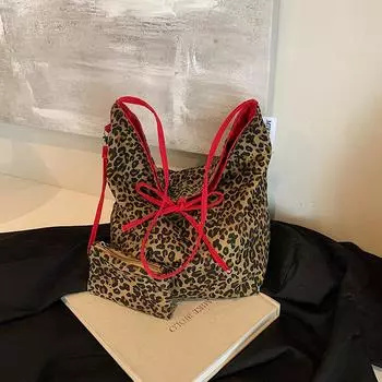 Простая женская сумка-тоут с леопардовым принтом, большая вместительная сумка через плечо