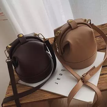 Простая женская сумка-ведро, модная универсальная сумка через плечо, однотонная, для отдыха, большая вместимость, сумка-мессенджер из искусственной кожи Mini(Max Length<20cm)