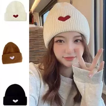 Простая зимняя шерстяная шапка Love, японская милая вязаная шапка для детей, свободная и универсальная, с изображением маленького лица бежевый