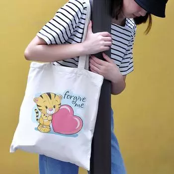 Простите меня, милая сумка через плечо с буквенным принтом, сумка для покупок с принтом тигра, холщовая сумка, женская сумка для колледжа, милая японская сумка 24*26cm