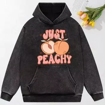 Просто Персик Иллюстрация Принт Женские Выстиранные Пуловеры Уличной Одежды Хлопковые Спортивные Костюмы Повседневное Худи с Карманом M