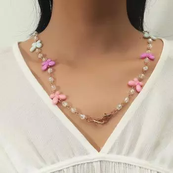 Простое акриловое ожерелье в богемном стиле, длинная цепочка-бабочка из бисера, ювелирные изделия для девочек, модные аксессуары, цепочка для свитера