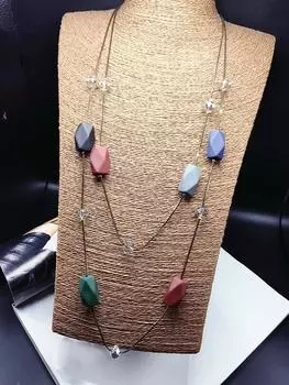 Простое элегантное двухслойное геометрическое длинное ожерелье с кристаллами для женщин, бижутерия, модные украшения, универсальные ожерелья и подвески