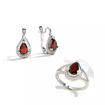 Простое элегантное серебряное кольцо и серьги для женщин, натуральный гранат, январский камень, аниме, модный комплект ювелирных украшений для подарка на годовщину свиданий us ring size 7# красный