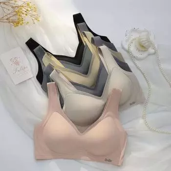 Простое бесшовное нижнее белье телесного цвета, бюстгальтер с мягкой поддержкой, фиксирующийся по типу жилета, нижнее белье из желе собирается вместе, чтобы показать большую и не пустую чашку. M34/75