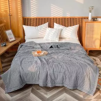 Простое черно-белое клетчатое летнее одеяло из хлопка, приятное для кожи, стеганое одеяло с кондиционером, многофункциональное одеяло 150x200cm 1Pc