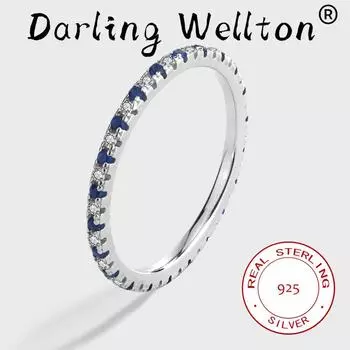 Простое четырехзубчатое сапфировое геометрическое кольцо для пары с бриллиантами для женщин, подлинное стерлинговое серебро, подарок на День святого Валентина, ювелирные изделия 6 белый