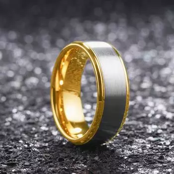 Простое деловое мужское кольцо из матовой нержавеющей стали серебристого и золотого цвета с золотой канавкой и ступенчатым краем, мужское обручальное кольцо, ювелирное изделие в подарок 10