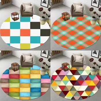 Простое детское одеяло для ползания с принтом, круглый напольный коврик с геометрическим сетчатым узором, ковер для детской комнаты, домашний декор для спальни, круглый напольный коврик 40cm