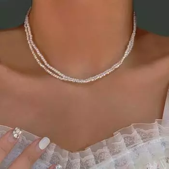 Простое двойное сломанное серебряное имитация жемчужного ожерелья модное бисерное ожерелье дамский подарок ювелирные изделия аксессуары