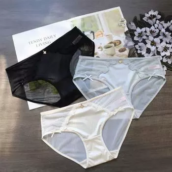 Простое дышащее сексуальное сетчатое нижнее белье для девочек, трусы с низкой талией, удобные треугольные трусики, антибактериальные трусики из чистого хлопка M чёрный