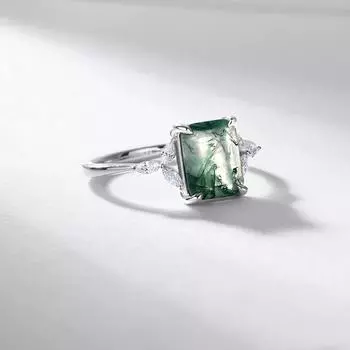 Простое геометрическое кольцо с зеленым мхом, модные женские кольца с инкрустацией из серебра 925 пробы и аква-агатом 6 зелёный