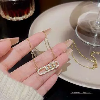 Простое геометрическое ожерелье из титана и циркония, женская нишевая конструкция, модный дизайн, подвесной светильник, роскошная цепочка на ключицу золотой