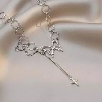 Простое хип-хоп бабочка кисточка чокер ожерелье для женщин подростков девочек панк звено цепи ожерелье вечеринка ежедневные украшения