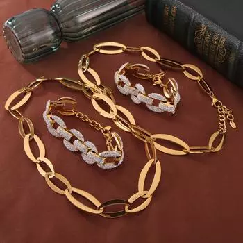 Простое хип-хоп ожерелье из титановой стали, не выцветает, модная геометрическая толстая цепь с бриллиантами, кубинский костюм для женщин