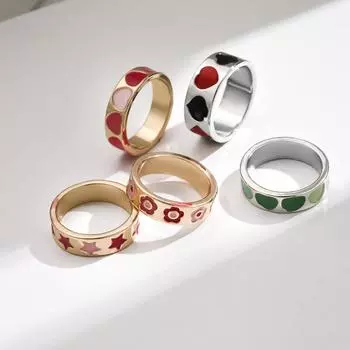 Простое и милое кольцо из сплава с цветком Love, металлическое кольцо в европейском и американском стиле, популярные женские украшения