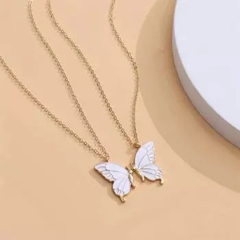 Простое и модное ожерелье дружбы, комплект из двух предметов, ожерелье «Новый друг», женское ожерелье-бабочка золотой
