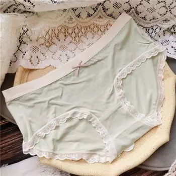 Простое и удобное нижнее белье из модала, маленькие свежие трусы с низкой талией, милые женские трусики с кружевными краями One Size