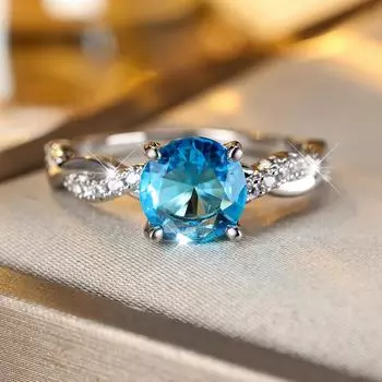 Простое классическое серебряное круглое кольцо с цирконием цвета морской волны/белого/красного/зеленого цвета для женщин, темпераментное обручальное кольцо, вечность, трендовые ювелирные изделия 6 аква голубой/серебряный