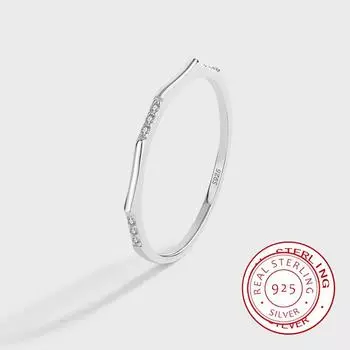 Простое кольцо для пары с девятью маленькими бриллиантами с геометрическим геометрическим рисунком по всей поверхности для женщин, стерлинговое серебро, подарок на годовщину, ювелирные кольца с геометрическим рисунком, свадебные украшения 6 белый