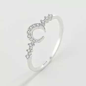 Простое кольцо из стерлингового серебра 925 пробы для женщин, блестящее лунное вечернее кольцо с бриллиантом и цирконом, обручальное кольцо, свадебный подарок, ювелирные изделия 6 серебряный