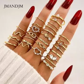 Простое кольцо с бриллиантами Wave Love, набор из 28 предметов, золотое кольцо из сплава, комбинированные ювелирные изделия для женщин one size fits all