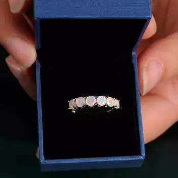 Простое кольцо с опалом, круглое 4 мм, натуральные драгоценные камни, серебро 925 пробы, изысканные украшения для женщин и девочек, повседневная одежда, новинка 2024 года us ring size 6# белый