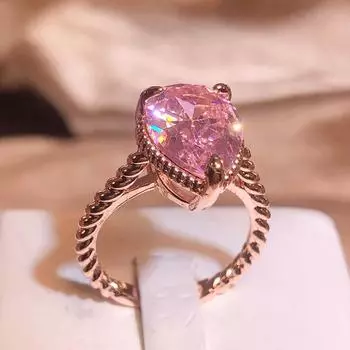 Простое кольцо в форме сердца для женщин, женские милые кольца на палец, романтический подарок на день рождения для подруги, модные украшения из камня с цирконием 6 розовый