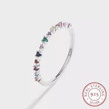 Простое красочное кольцо из стерлингового серебра 925 пробы с цирконом для женщин, блестящее переливающееся цветное кольцо с цирконом, кольцо для пары, ювелирное изделие из стерлингового серебра, подарок 6 серебряный