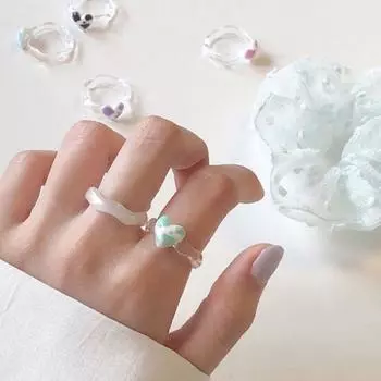 Простое красочное летнее сонное креативное кольцо в форме сердца в корейском стиле с прозрачным кольцом на палец для женщин синий