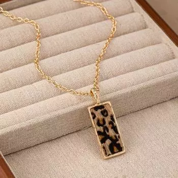 Простое леопардовое принтовое прямоугольное ожерелье из искусственной кожи с подвеской, длинная цепочка для свитера, винтажные украшения в западном стиле коричневый