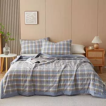 Простое летнее одеяло в геометрическую клетку в японском стиле, мягкое, приятное для кожи, для кондиционирования воздуха, тонкое одеяло для путешествий в спальню 150x200cm Single 1pc