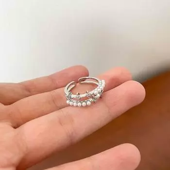 Простое маленькое двухслойное кольцо со стразами и жемчугом для женщин и девочек, милые свадебные украшения, подарок