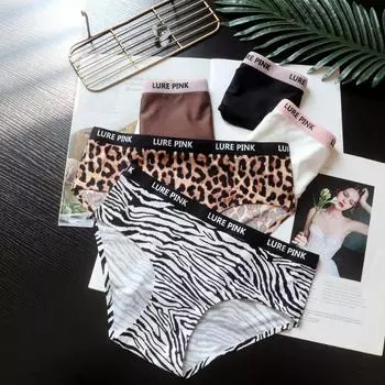 Простое модное нижнее белье с принтом, высокоэластичное нижнее белье для женщин, женские треугольные трусики из ледяного шелка со средней заниженной талией M чёрный